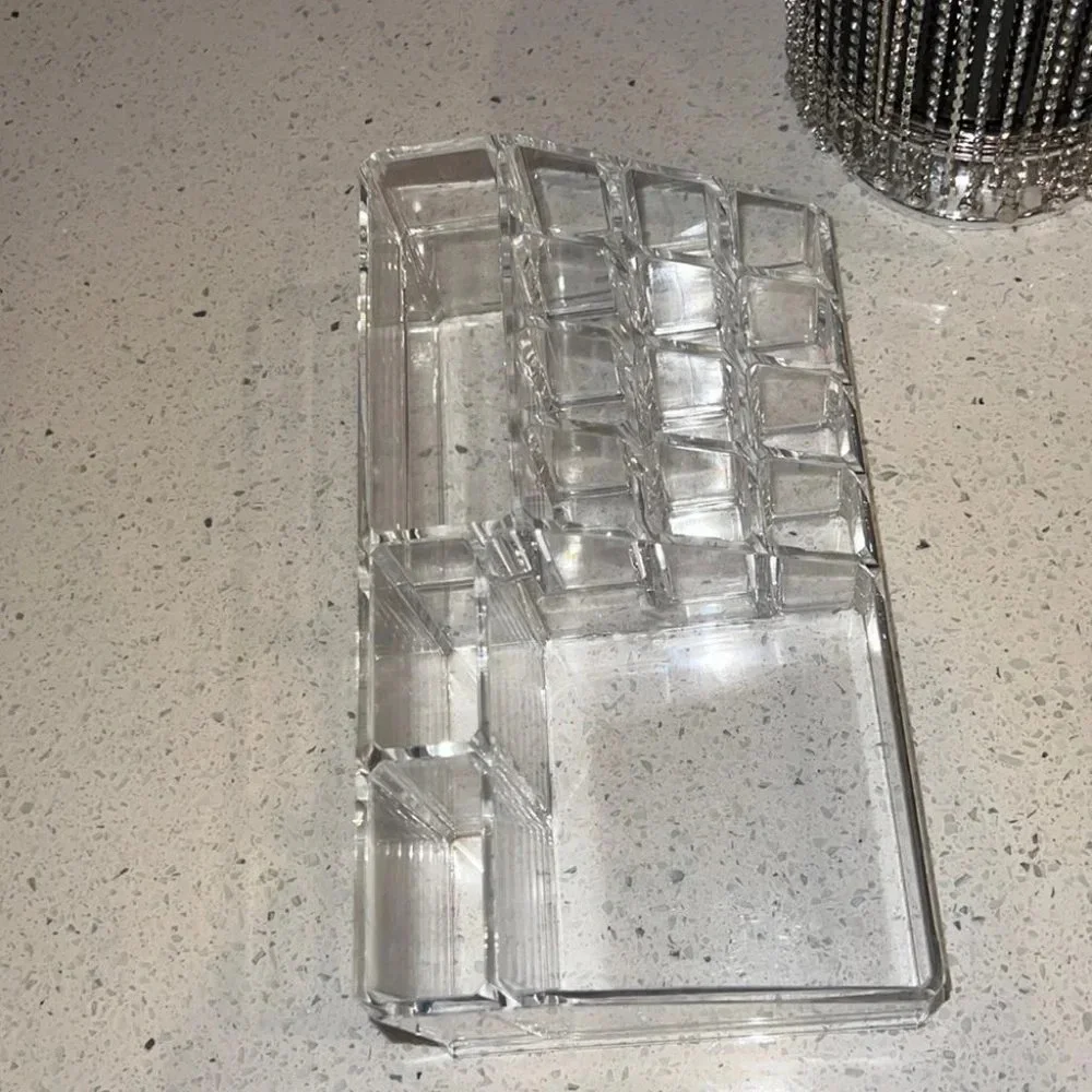 Makeup organizer acrylic clear hard cosmetic skincare organization desk tray